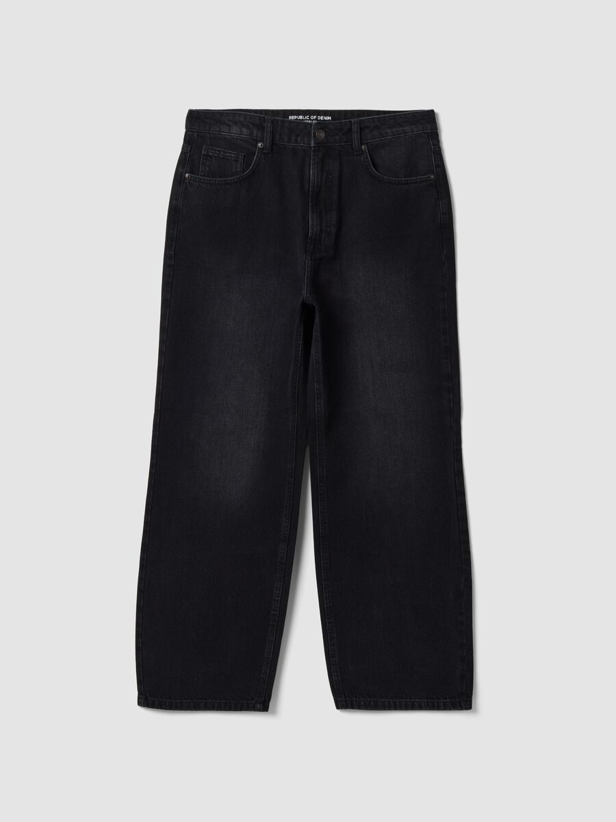 Black cotton denim wide-leg jeans_0
