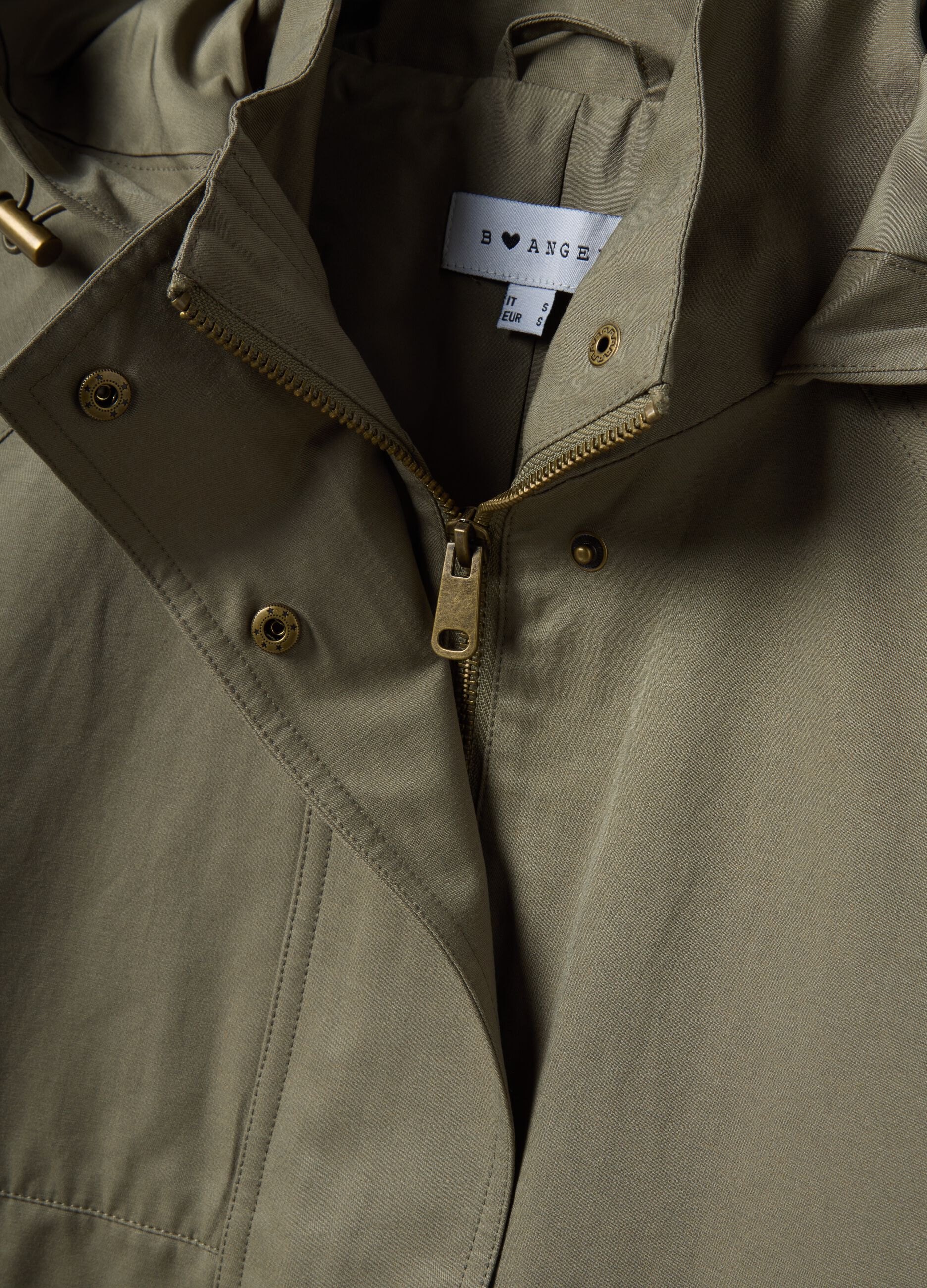 Green Cotton Blend Parka with Hood Regular Fit