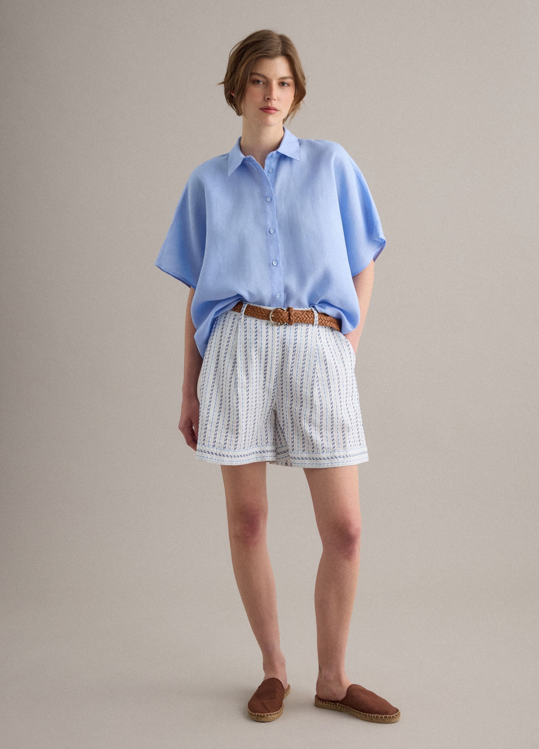 Light blue pure linen regular-fit shirt