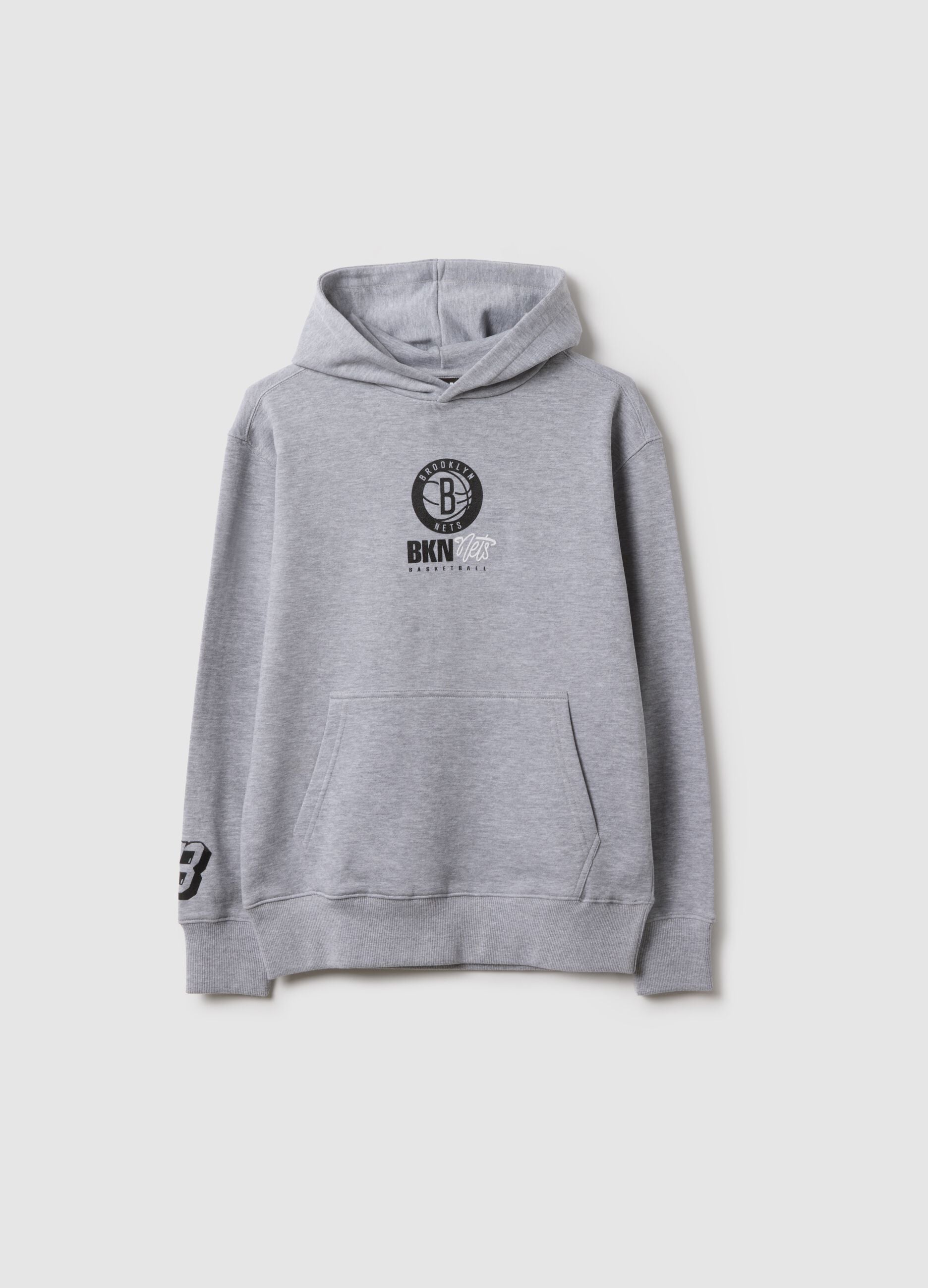 Grey pure cotton children's sweatshirt, regular fit, with Brooklyn Nets logo