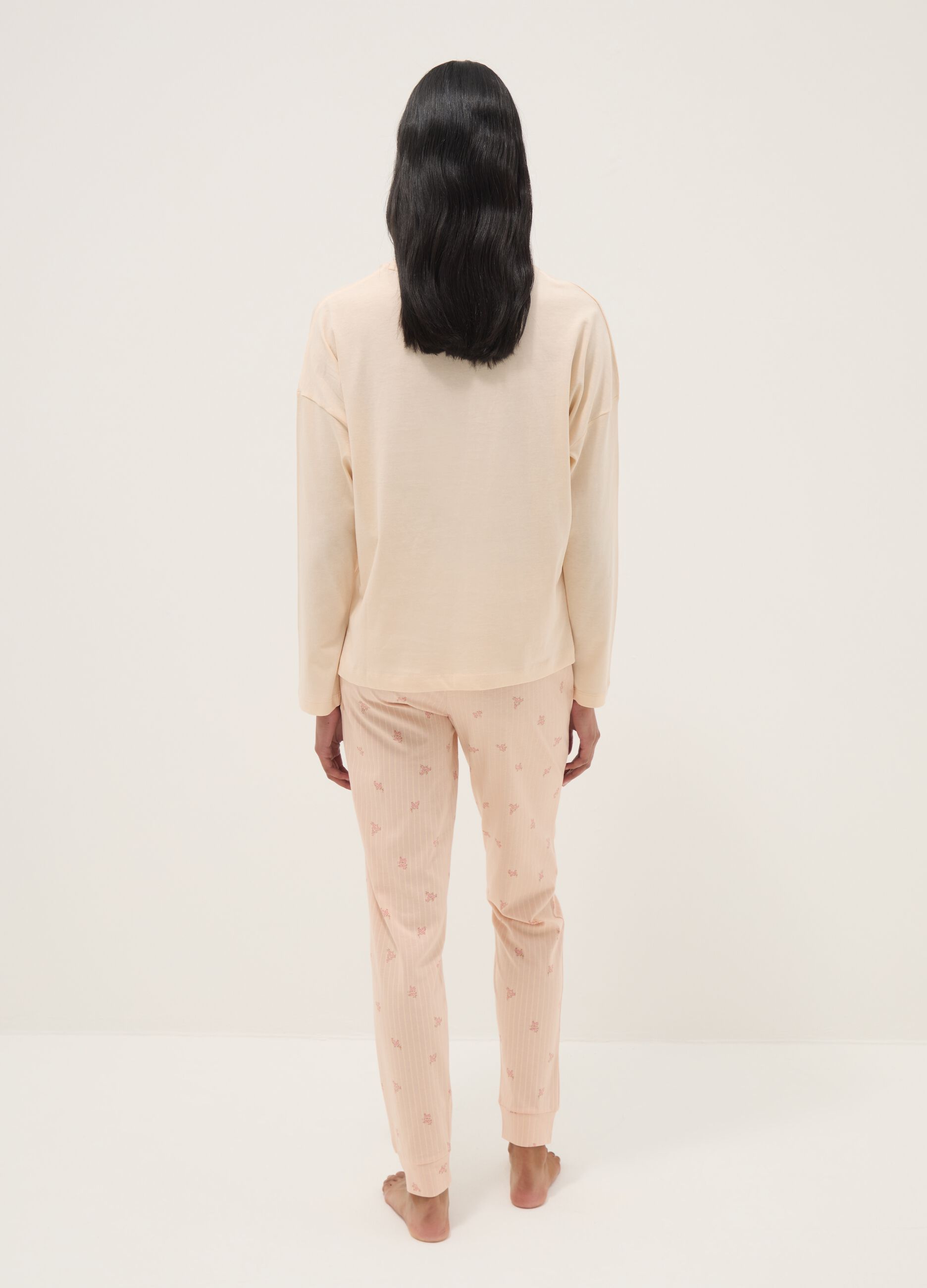 Pigiama in puro cotone beige regular fit con scritta