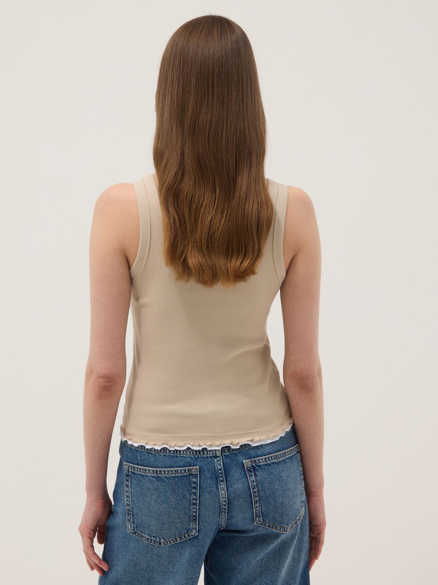 Beige pure cotton ribbed vest top, regular fit_3