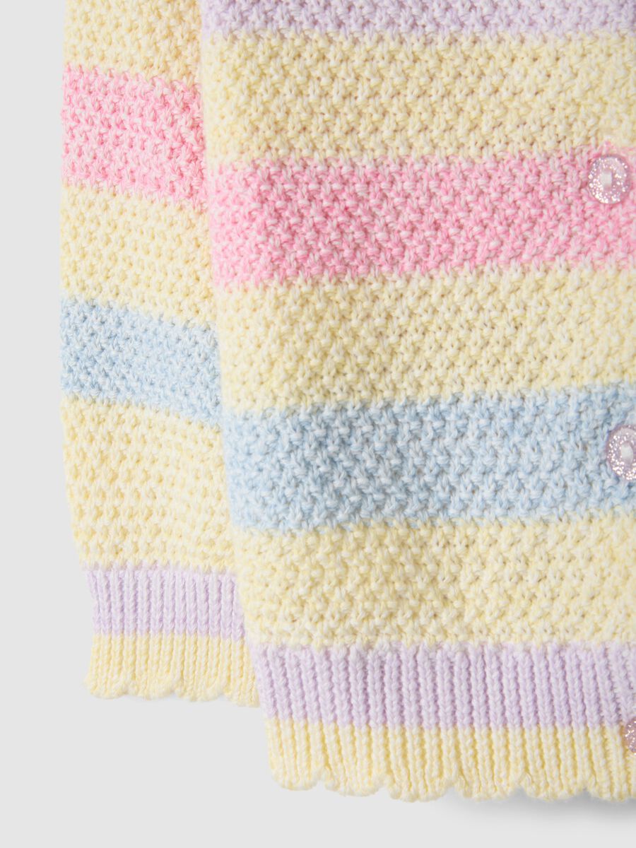 Girls' regular fit multicolour striped pure cotton cardigan_3