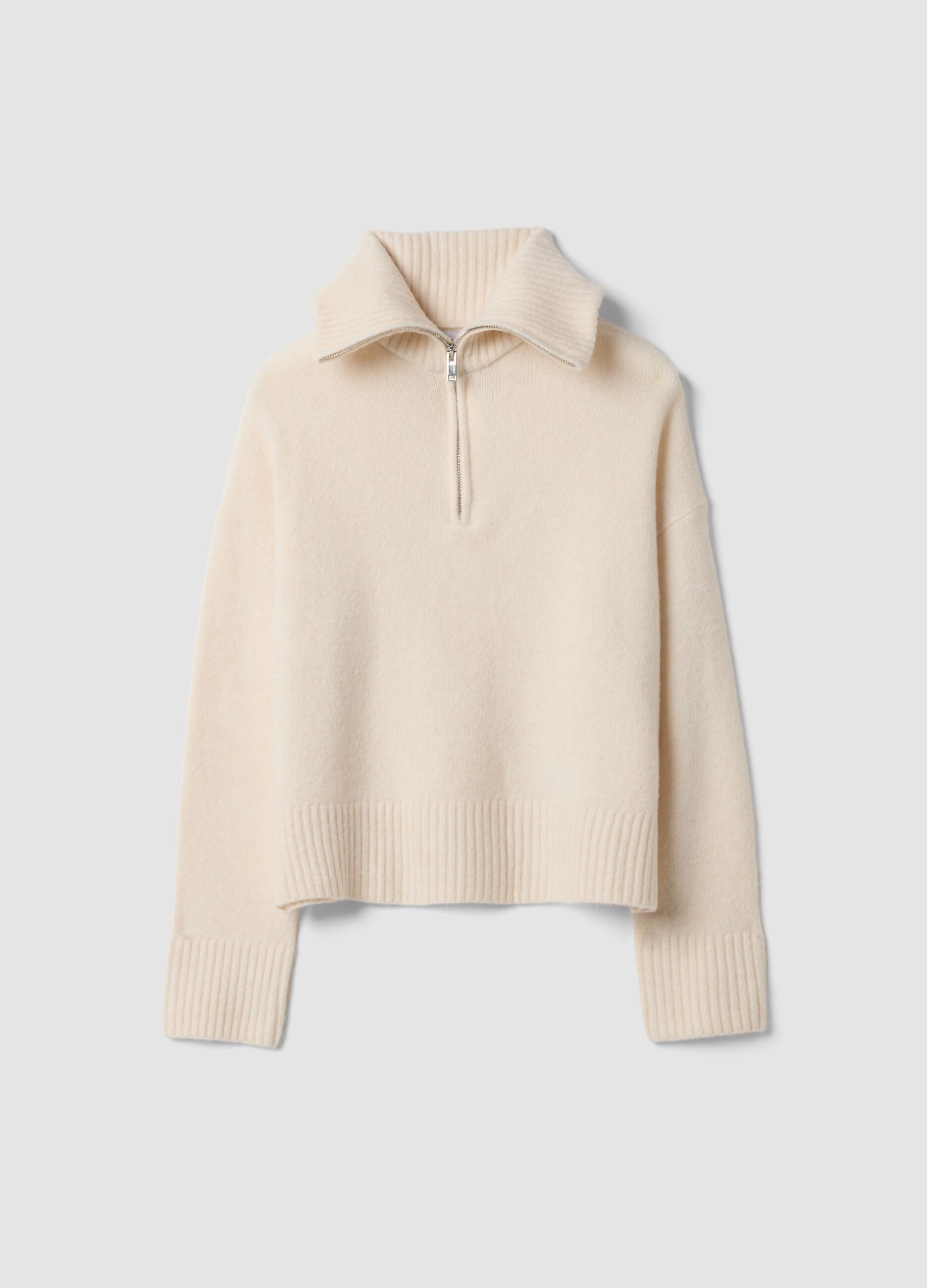 Maglia beige in lana elasticizzato Half zip