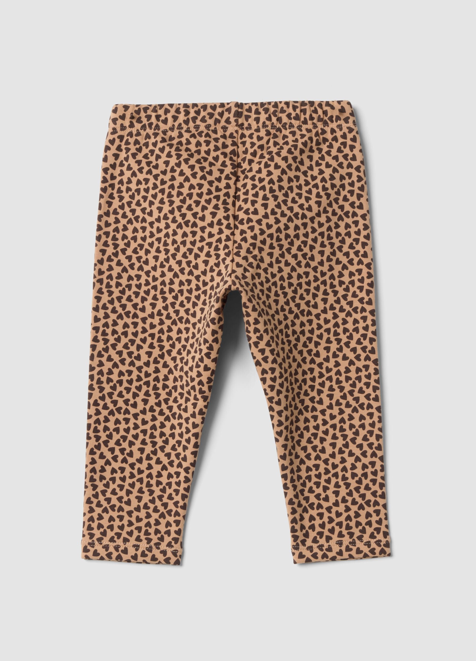 Brown stretch cotton leggings with heart print