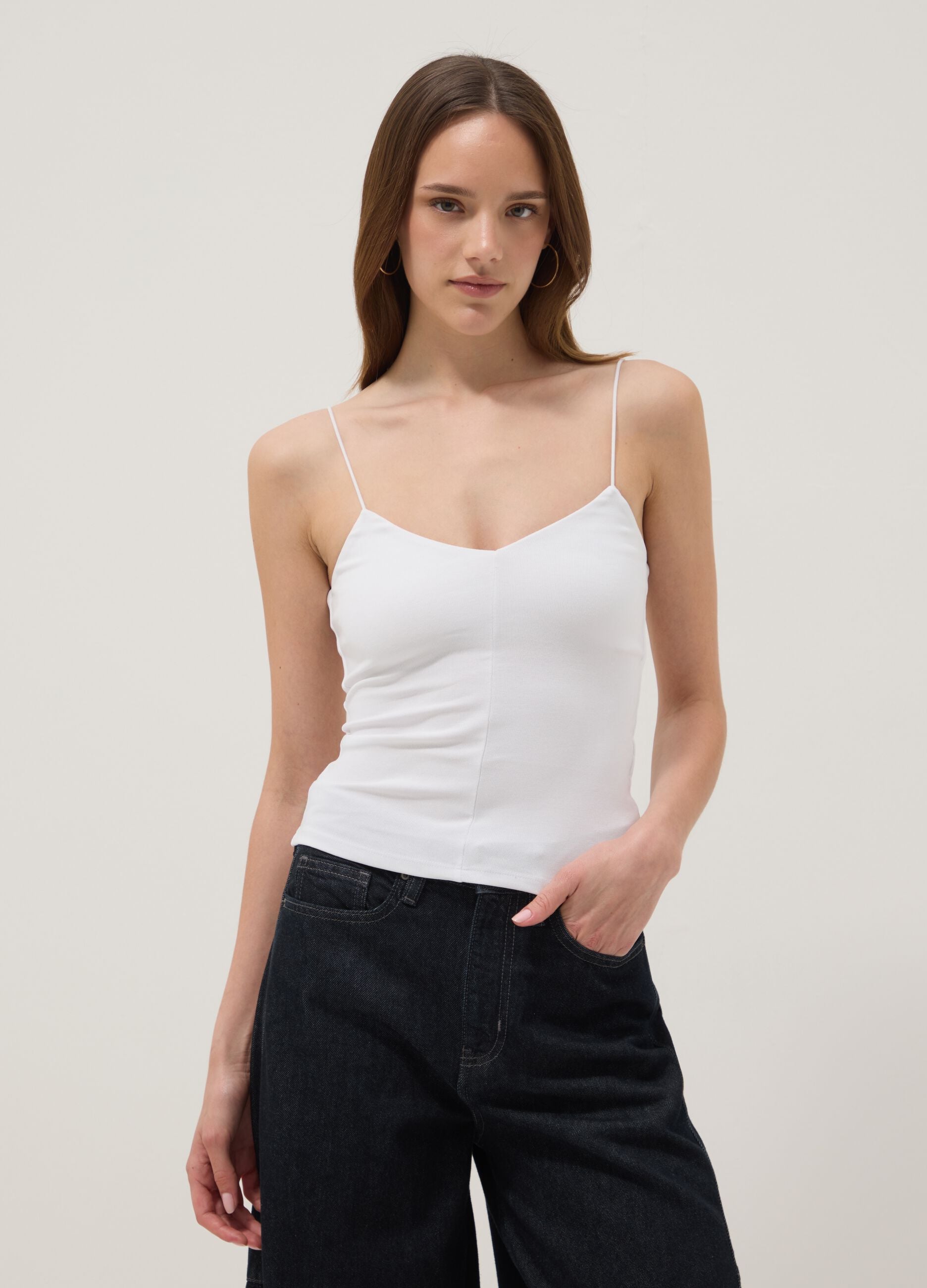 White organic cotton tank top with thin straps