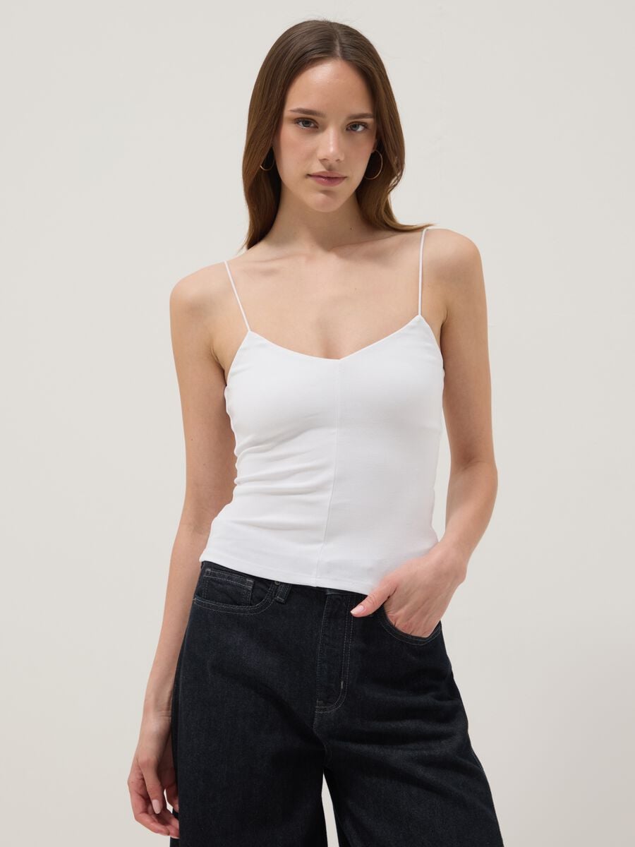 White organic cotton tank top with thin straps_1