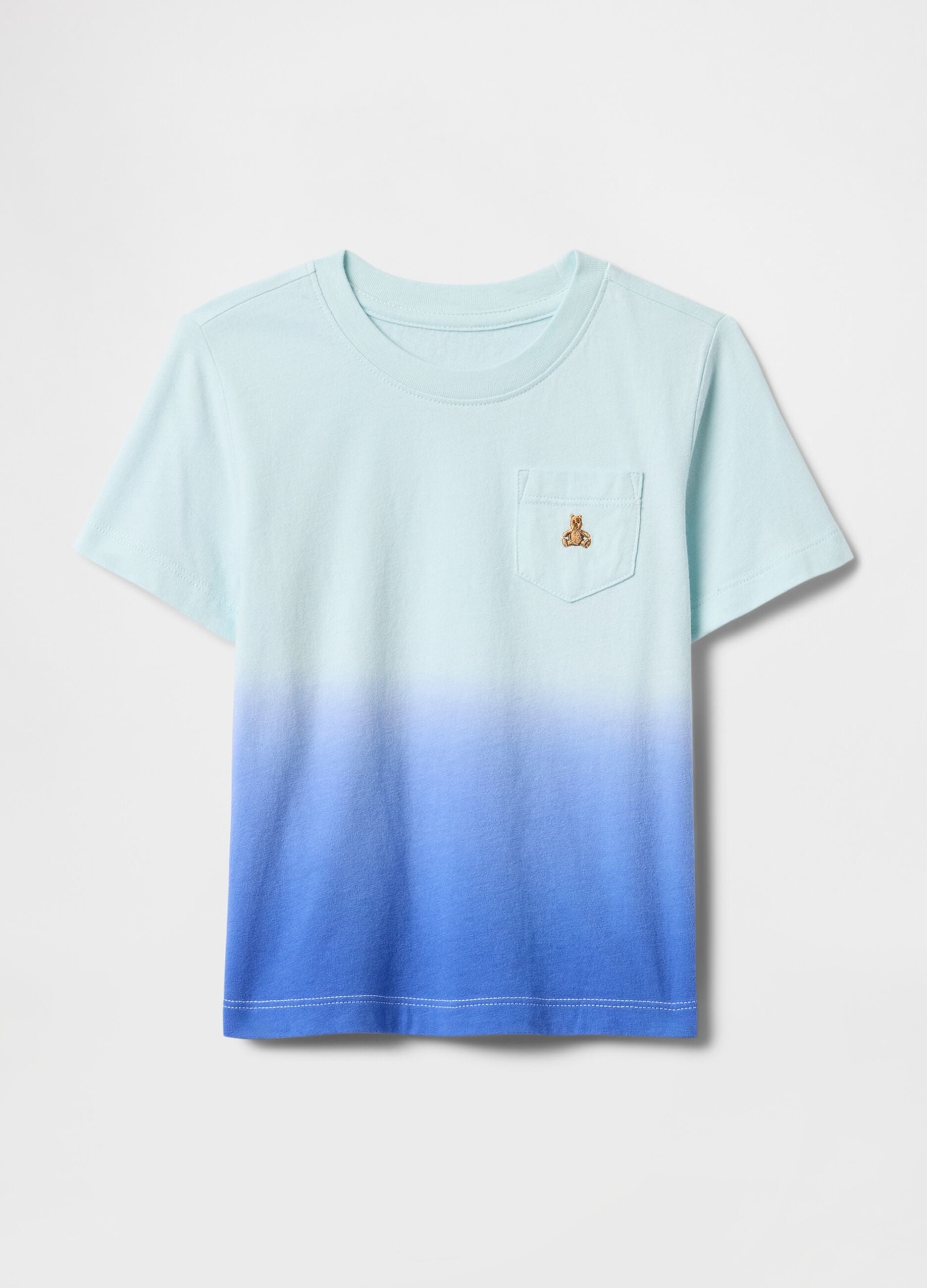 Sky blue and navy gradient T-shirt with front pocket