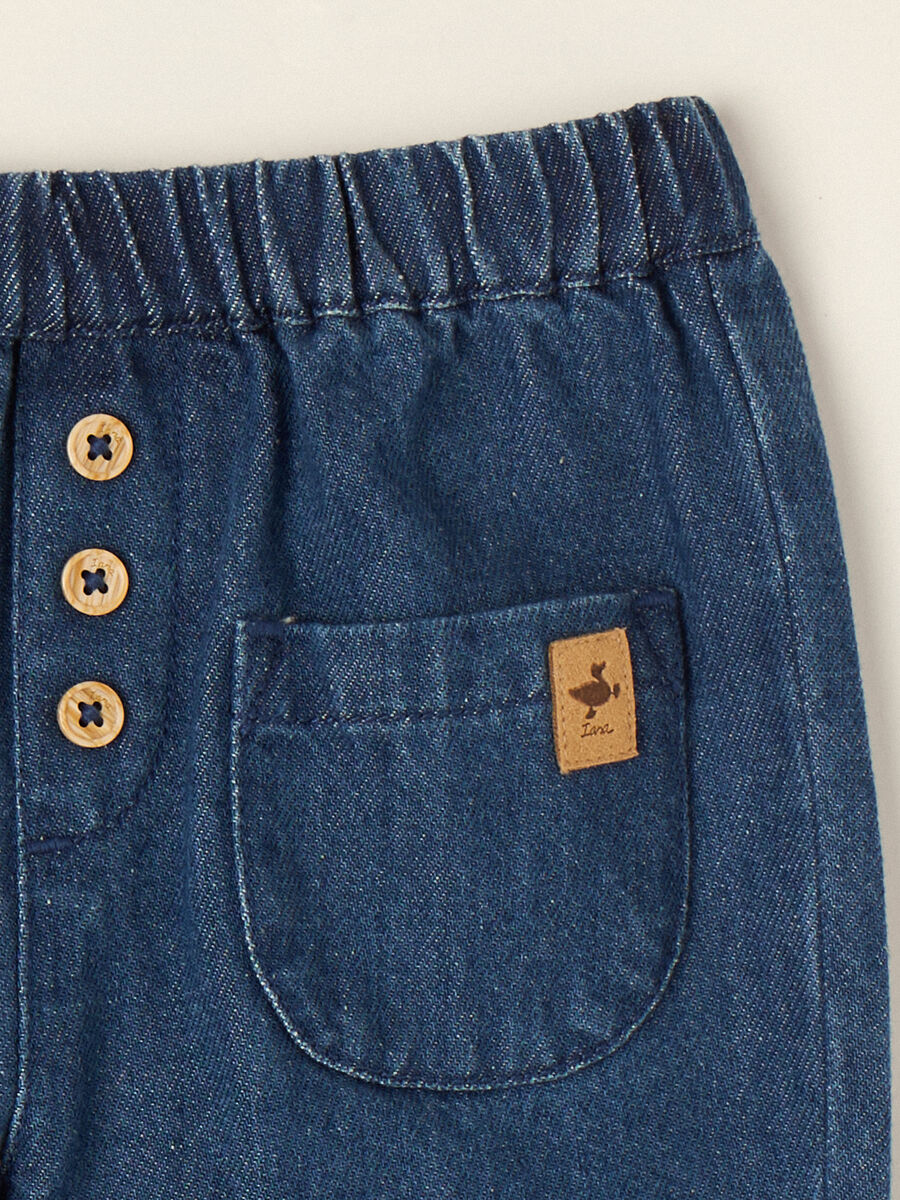 Blue pure cotton trousers with elasticated waist, regular fit_1