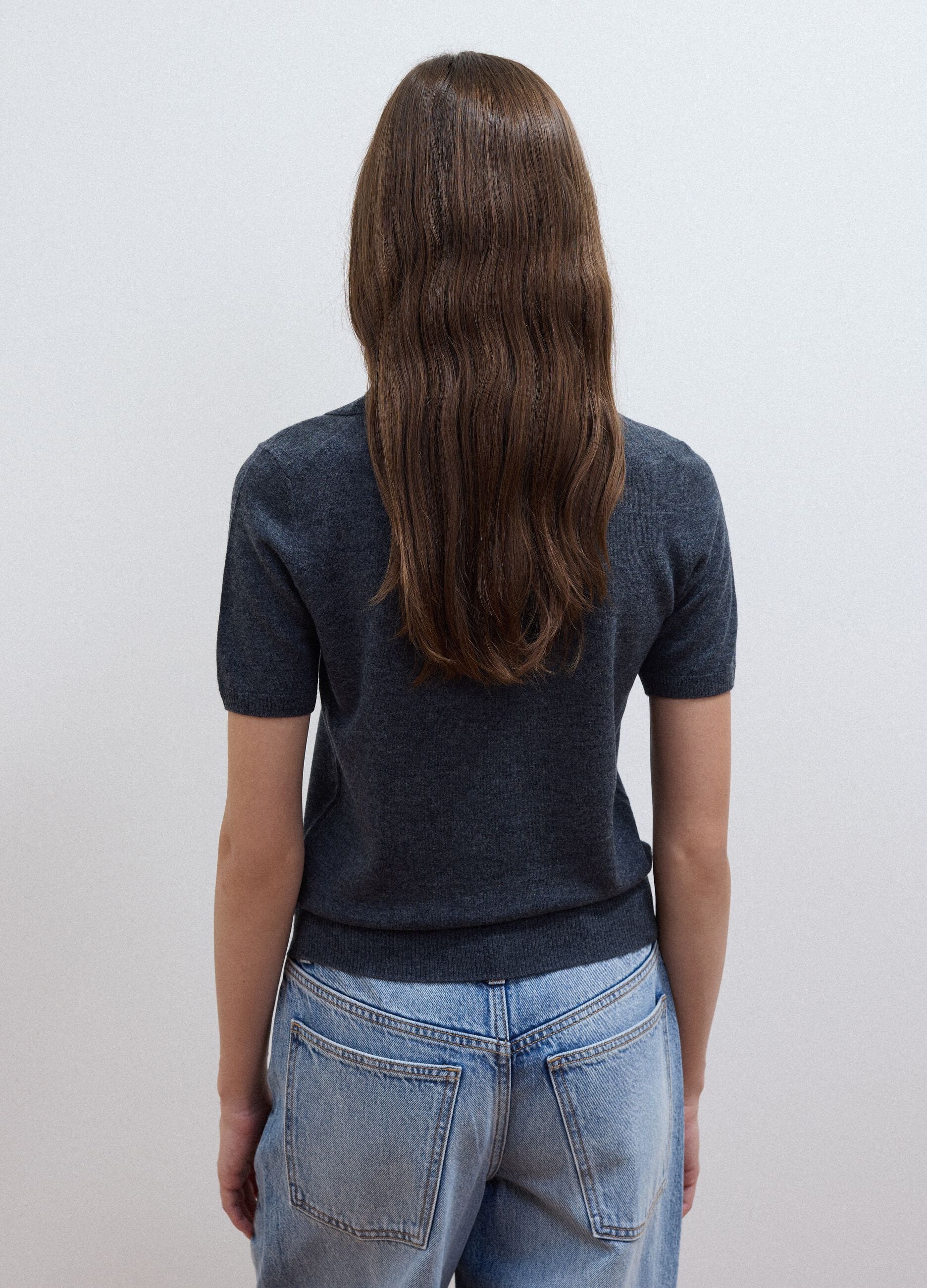 Grey pure wool polo-collar jumper in regular fit