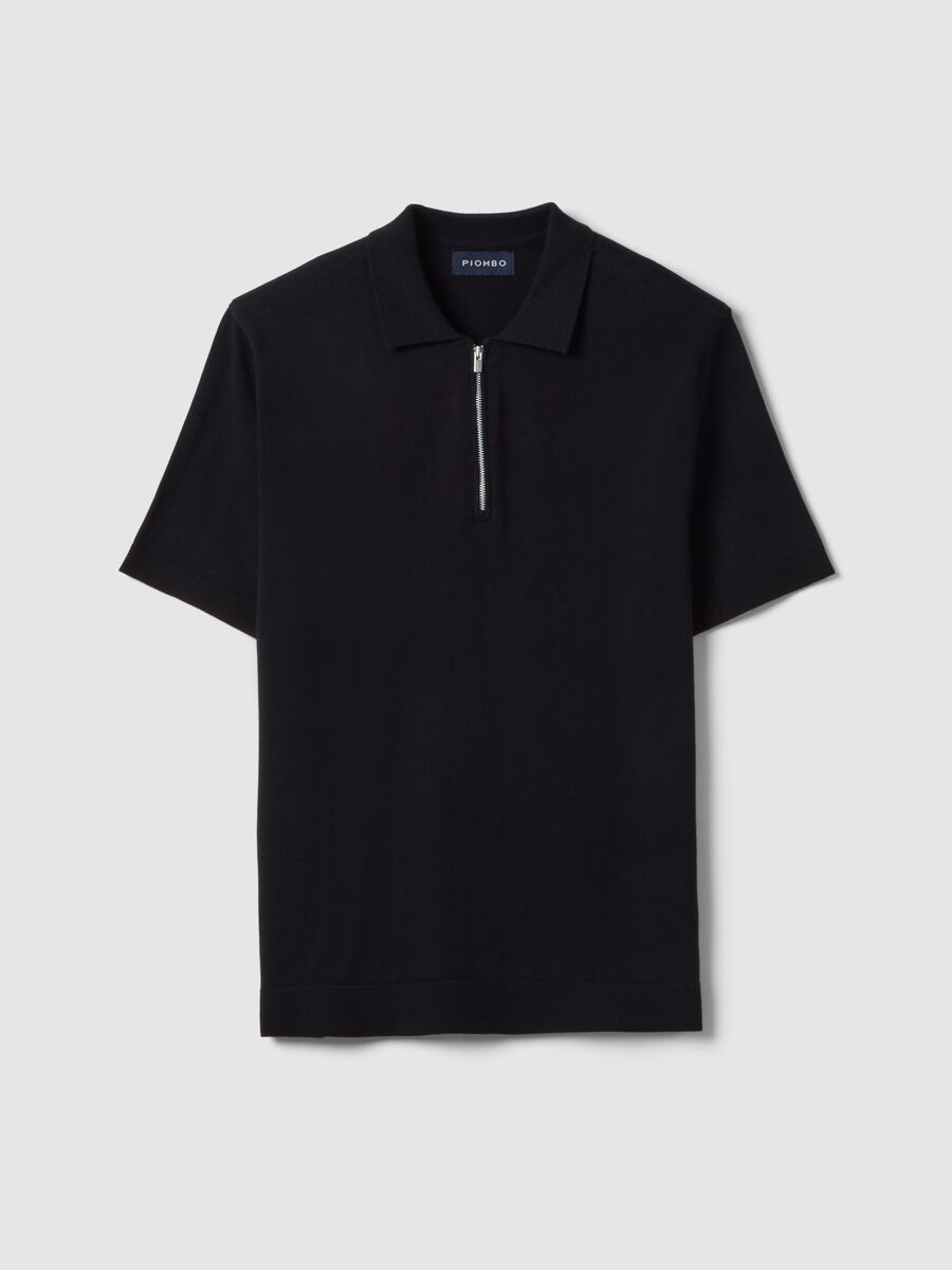 Polo a a maniche corte in puro cotone nero regular fit con zip_4
