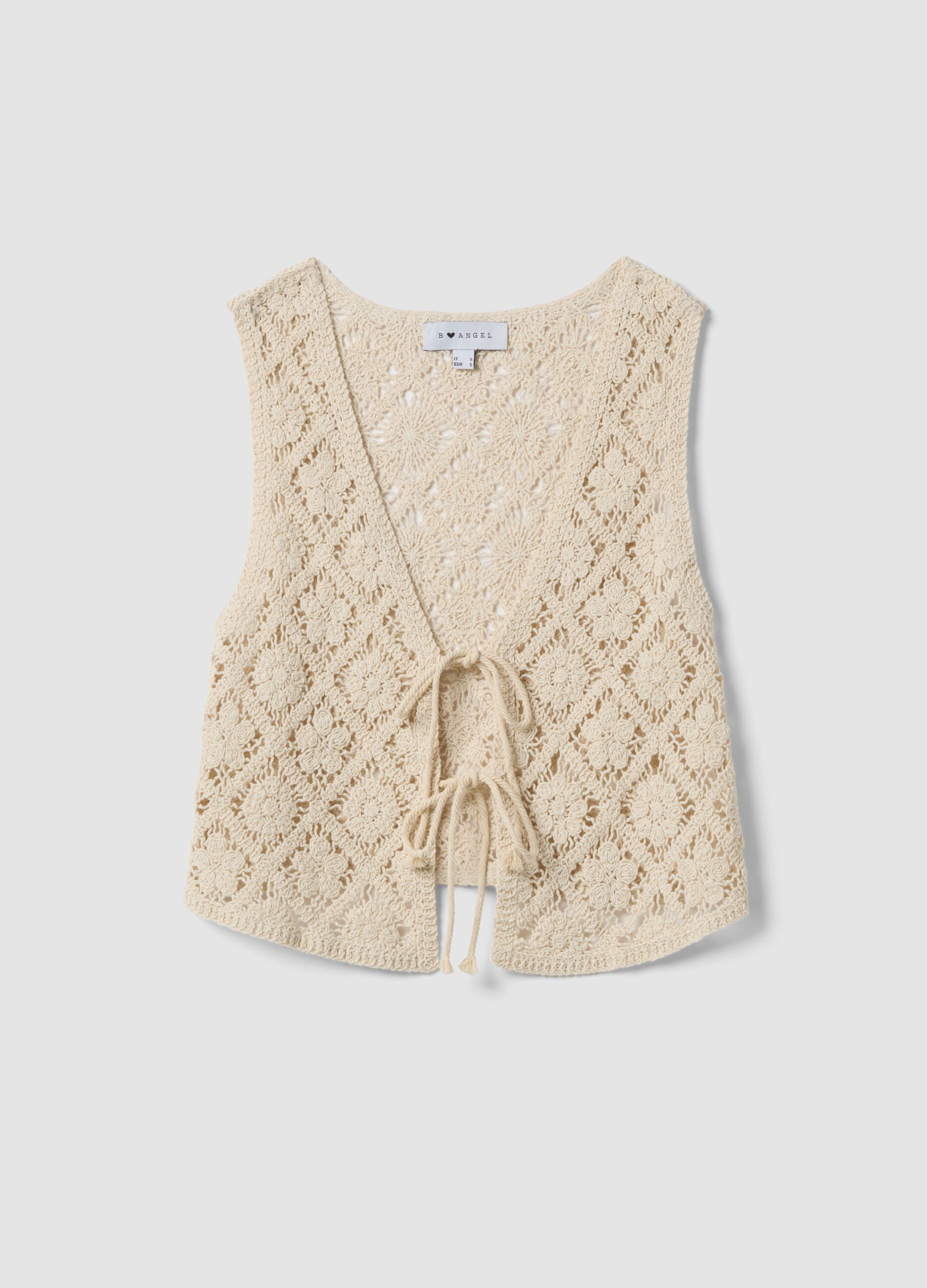 Beige regular-fit cotton-blend gilet with floral knit design