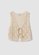 Beige regular-fit cotton-blend gilet with floral knit design_4