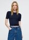 Dark blue cropped short sleeve T-shirt_0
