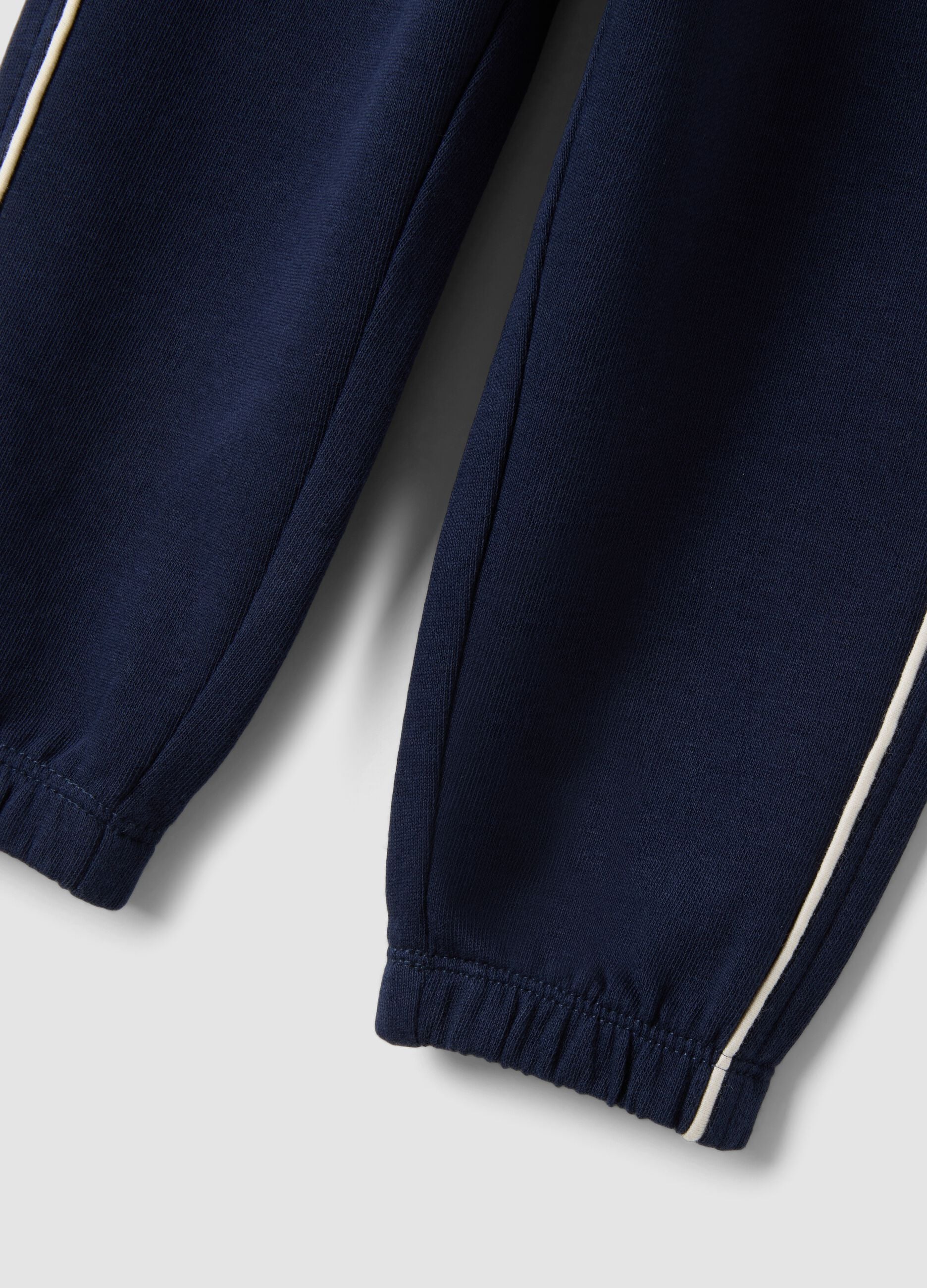 Blue organic cotton jogger trousers with drawstring for baby boy