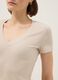 Beige Stretch Cotton Regular Fit T-shirt Deep V_3