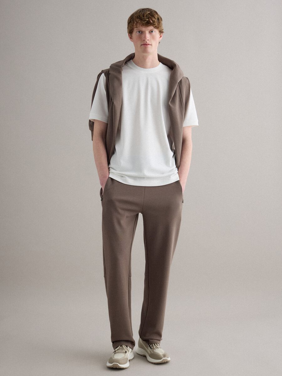White crew neck stretch cotton T-shirt relaxed fit_2