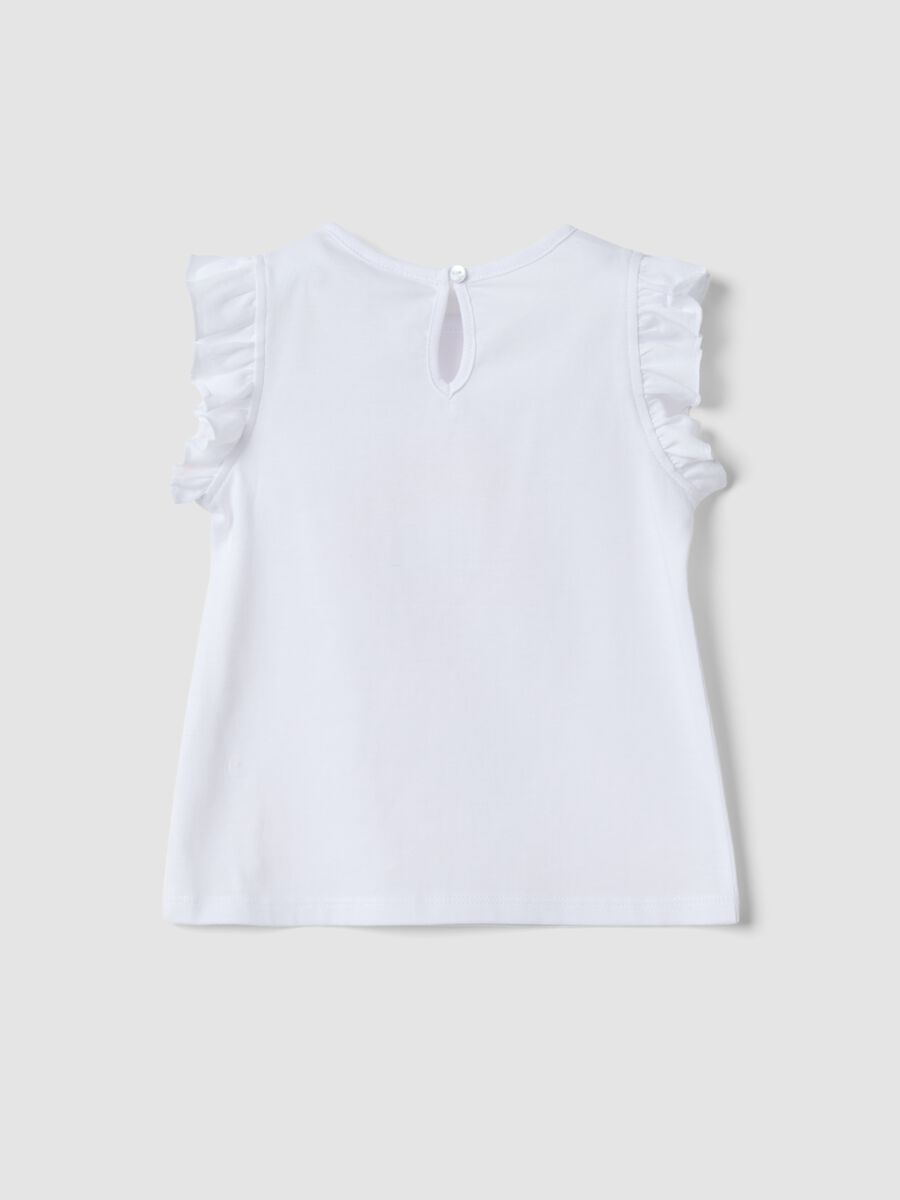 Tank top bianco in puro cotone organico da bimba con stampa e volant_1