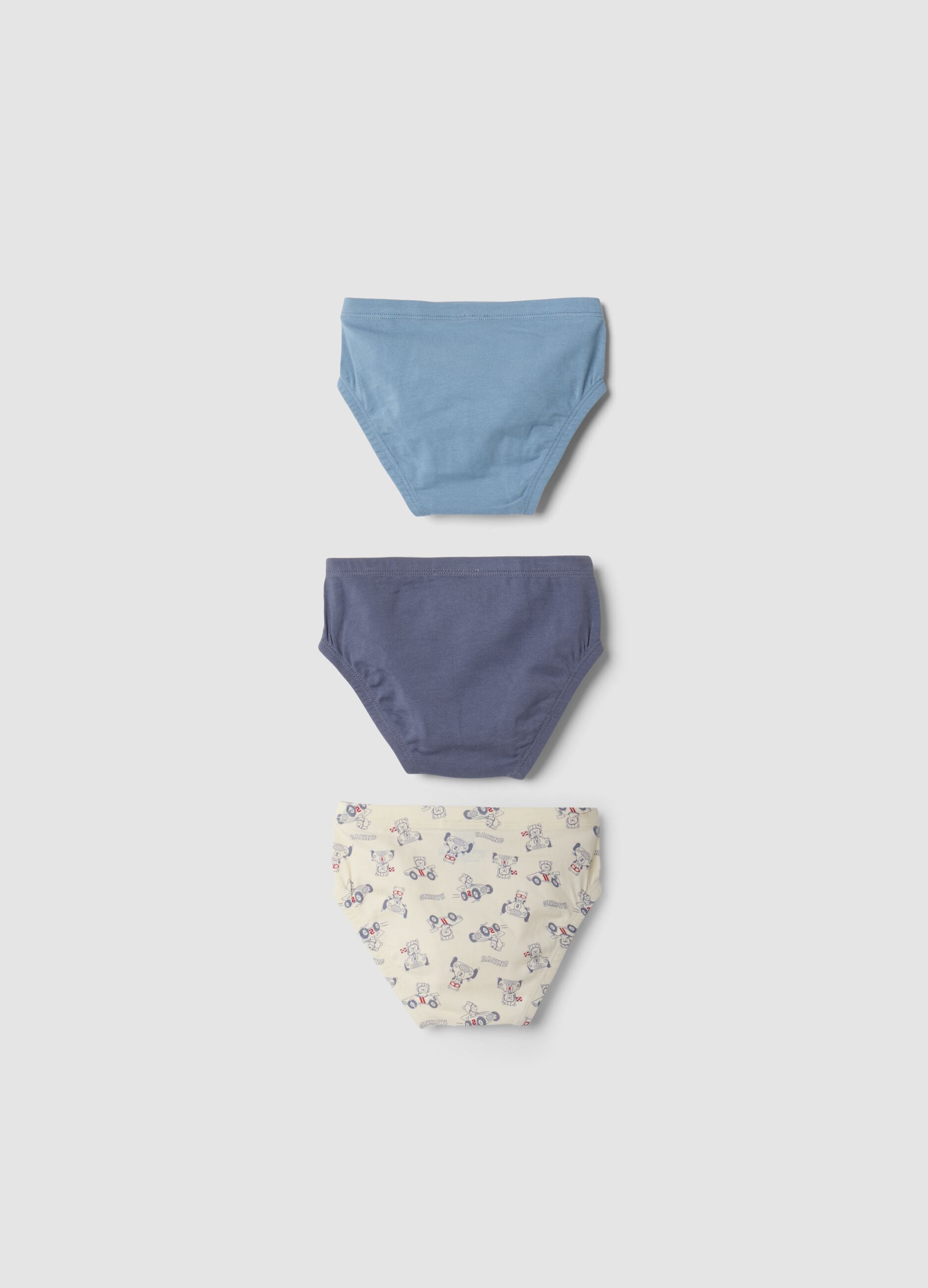Three-pack of multicolour organic stretch cotton briefs with teddy bear prints