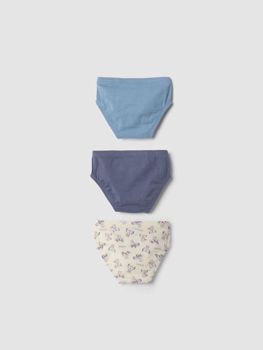 Three-pack of multicolour organic stretch cotton briefs with teddy bear prints_2