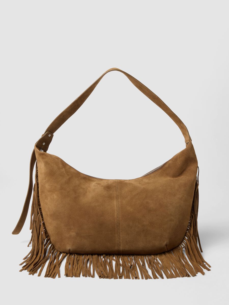 Borsa marrone in vera pelle con frange_0