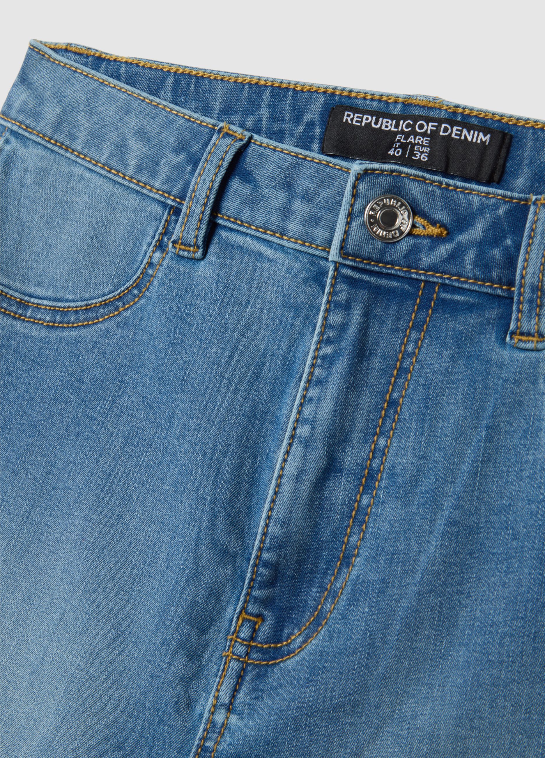 Blue Cotton Blend Flare Fit Jeans