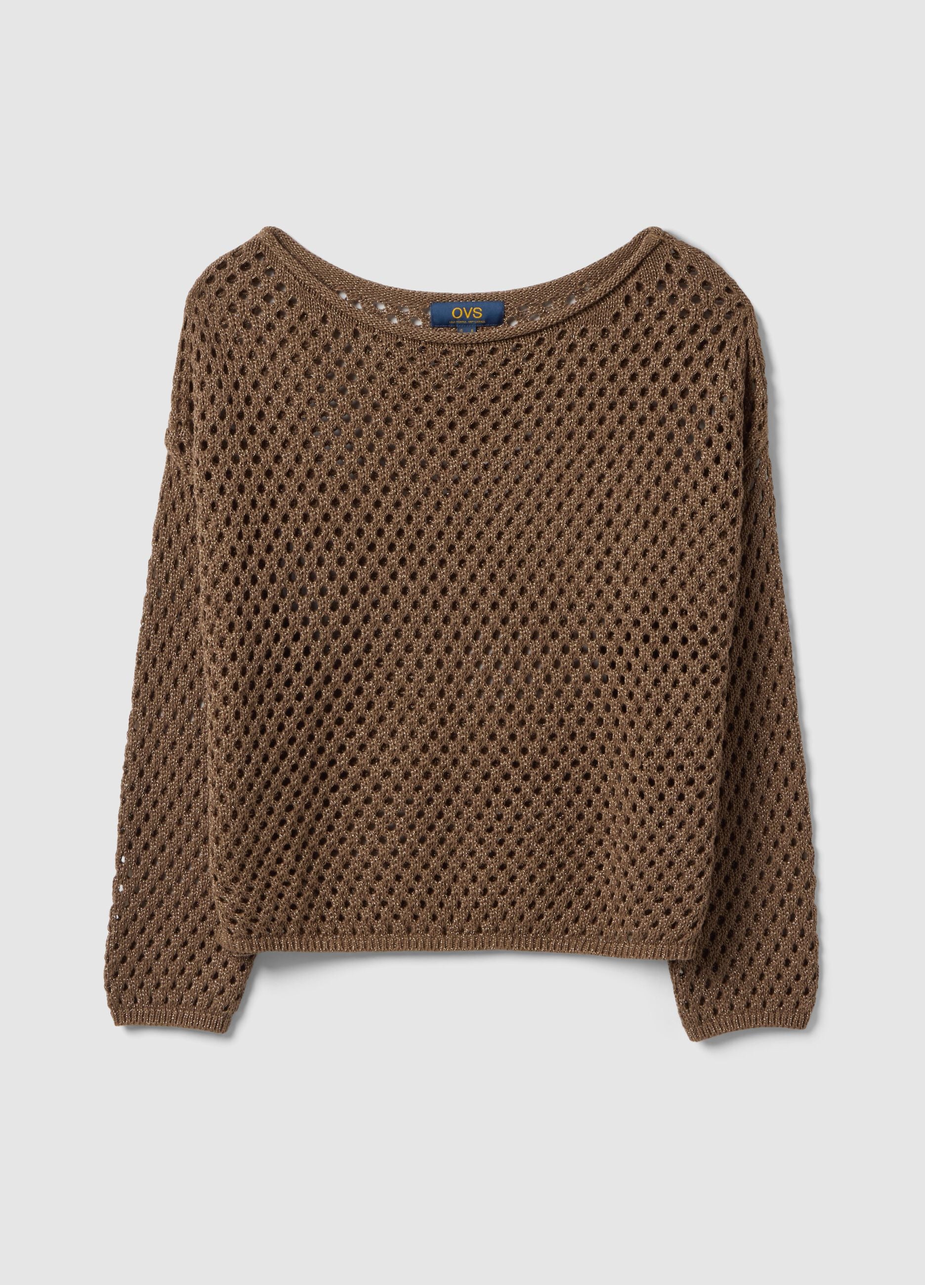 Brown cotton-blend oversized fit net texture jumper