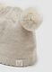 Beige knitted hat in pure organic cotton with pom-poms for baby girl_2