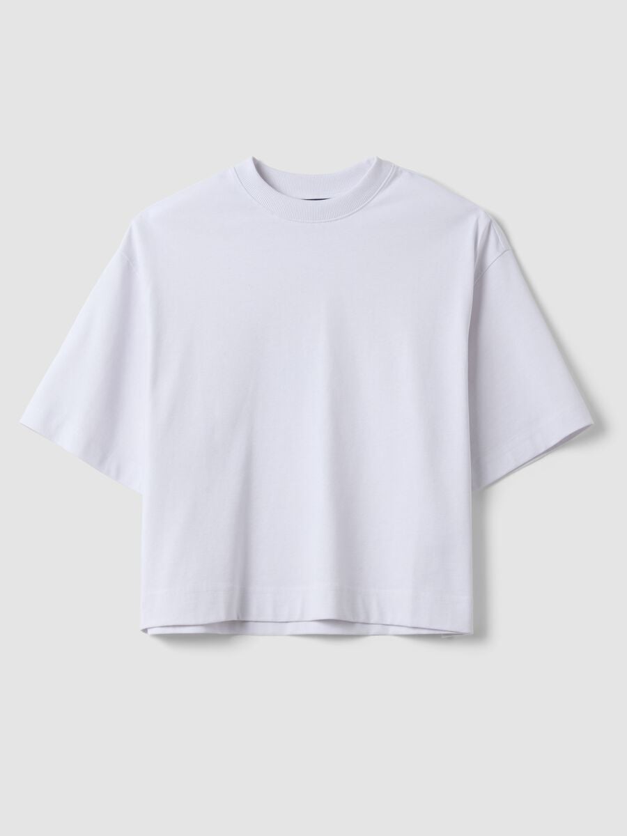 T-shirt bianca in misto cotone jersey a girocollo regular fit_4