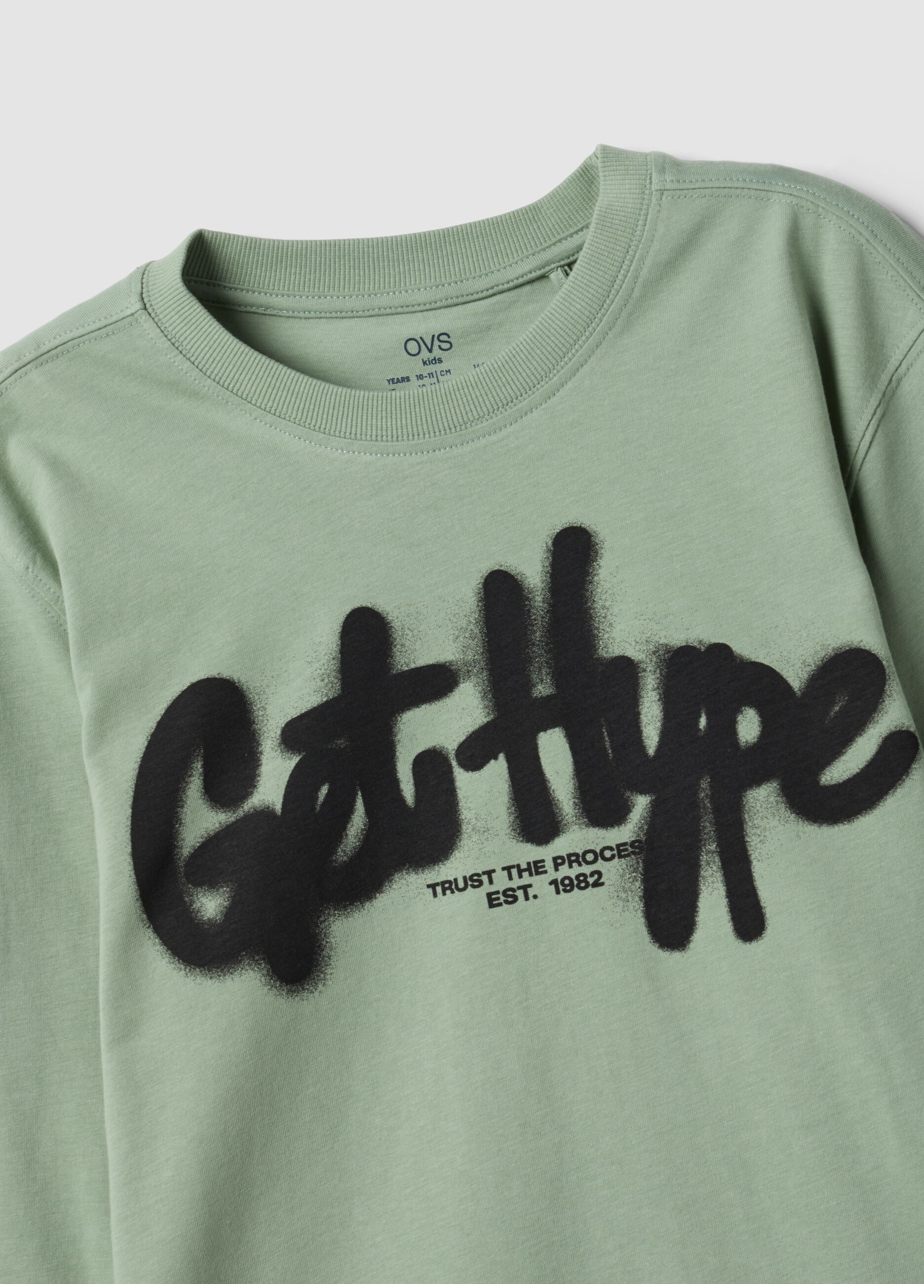 Green pure organic cotton T-shirt with &ldquo;Get Hype&rdquo; print for boys