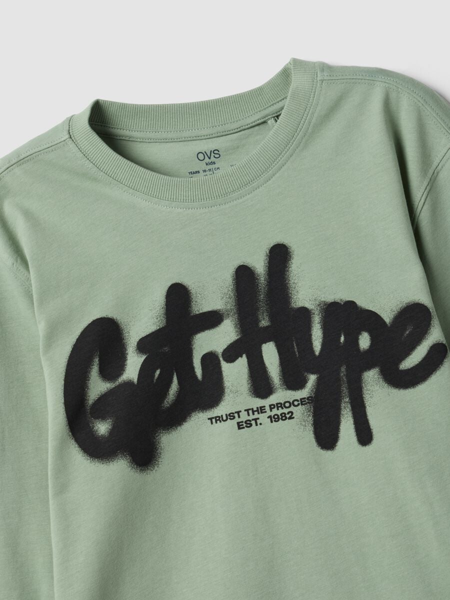 Green pure organic cotton T-shirt with &ldquo;Get Hype&rdquo; print for boys_4