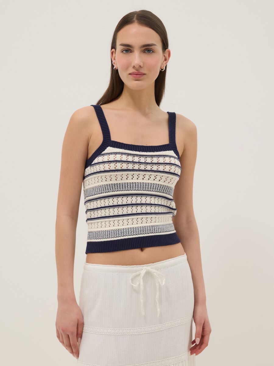 Fitted pure cotton multicolour striped vest with thin straps_1