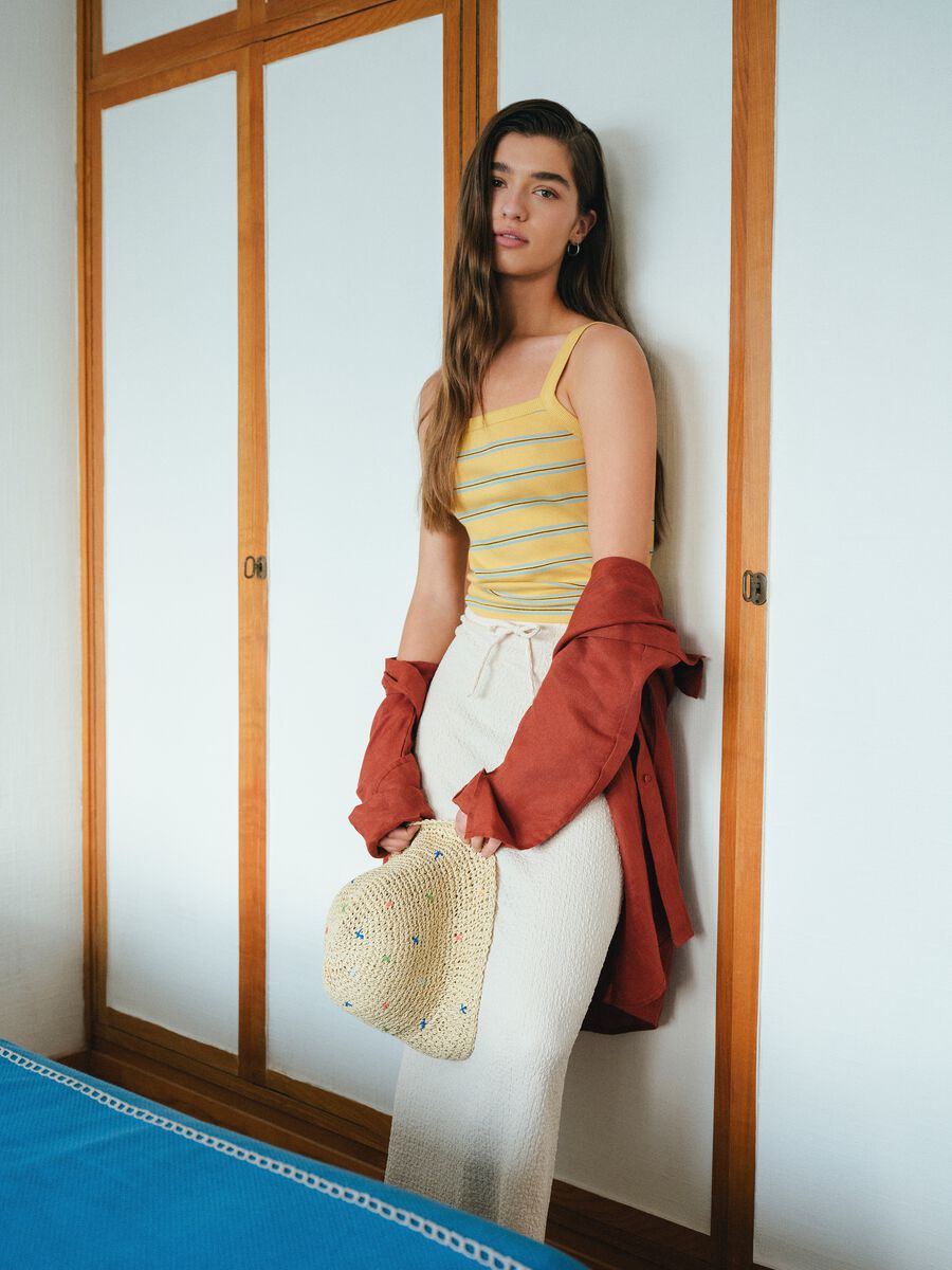 Yellow striped pure cotton regular-fit tank top_0