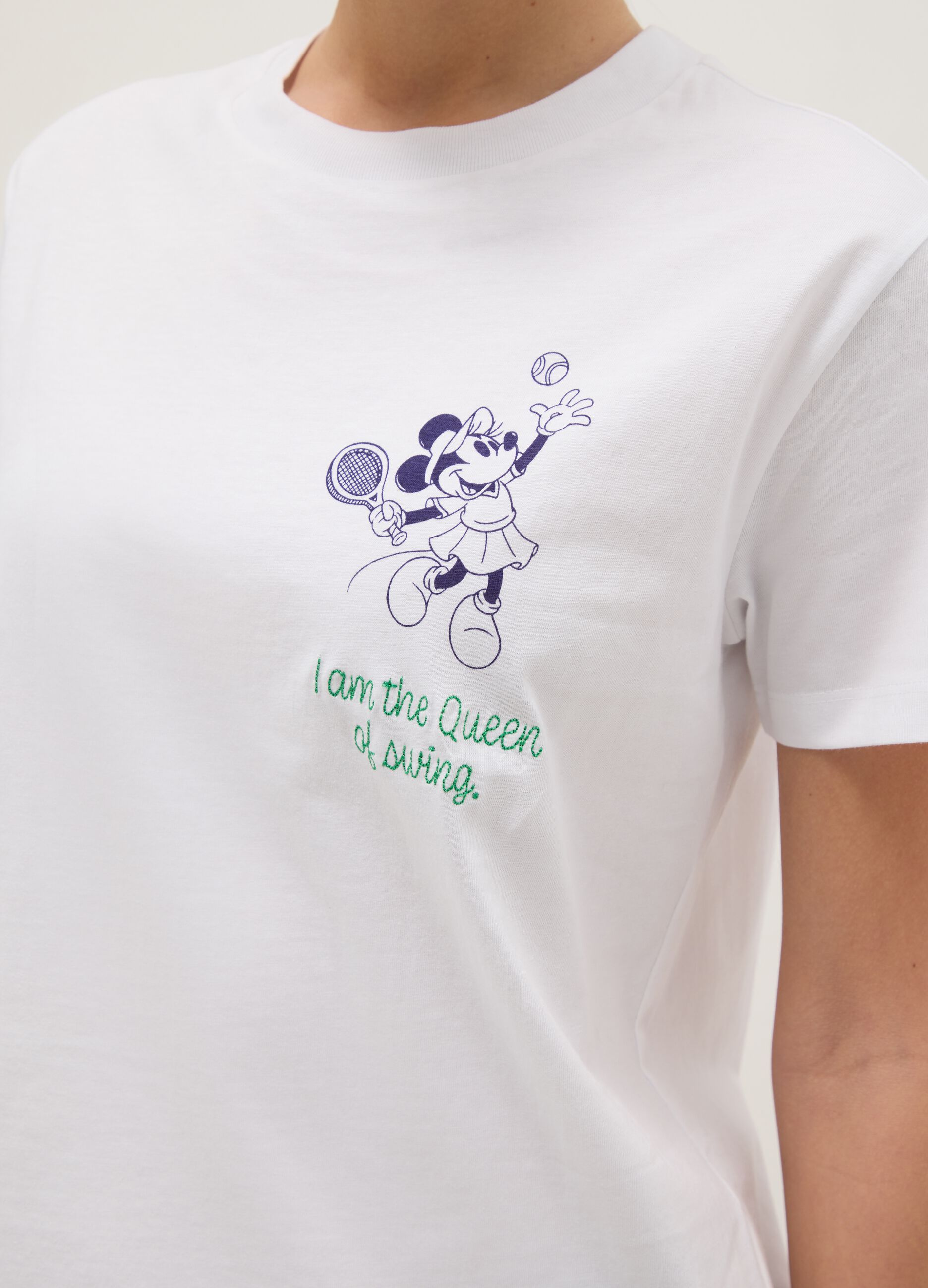 White pure cotton regular fit T-shirt with Minnie print