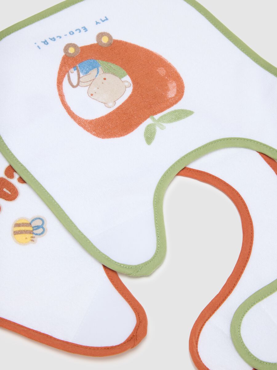 Bipack bavette in misto cotone bianco con velcro e stampe_1