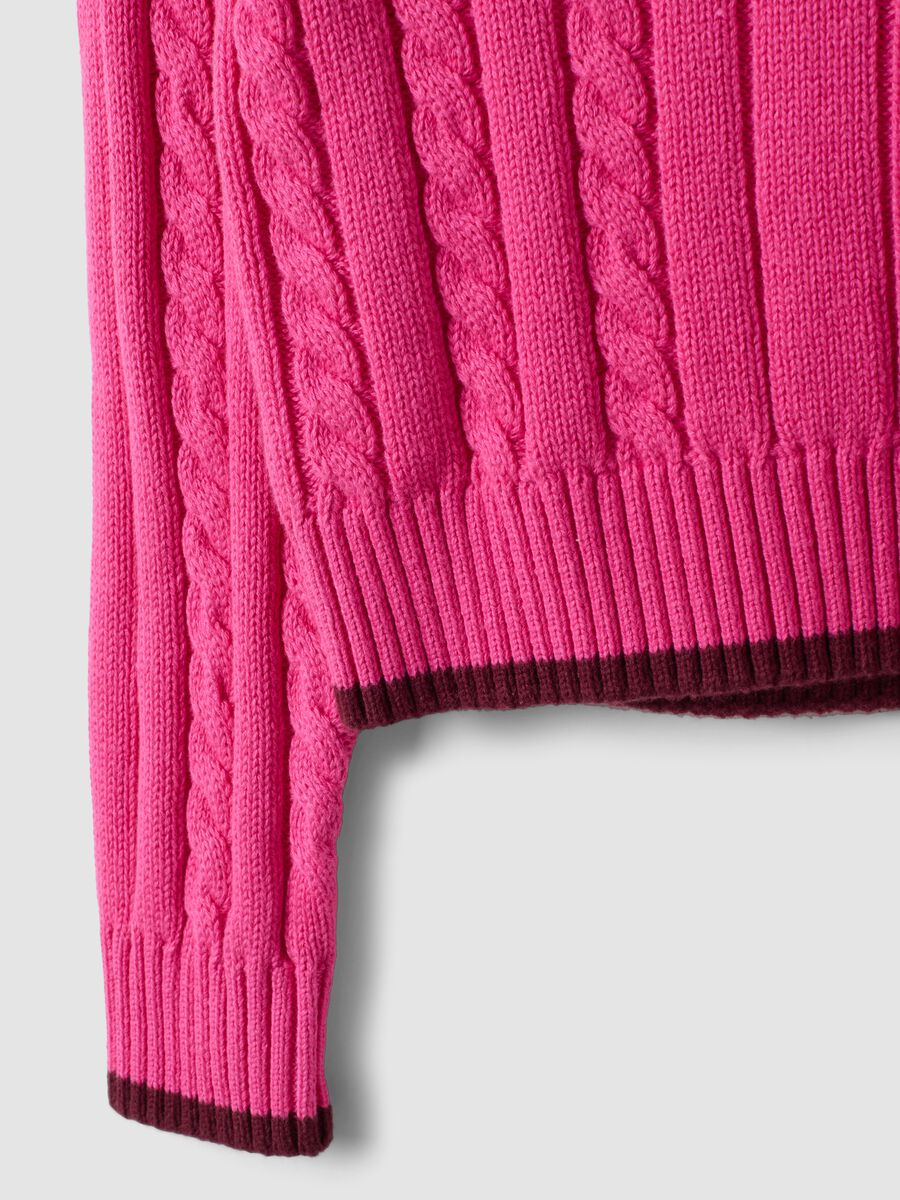Pink pure cotton cable-knit V-neck jumper for girls_3