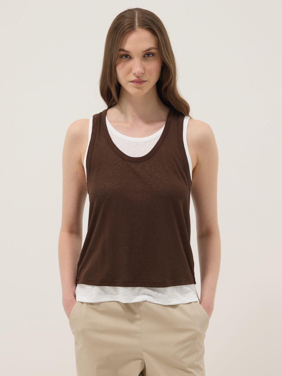 Brown viscose-blend tank top, regular fit_0