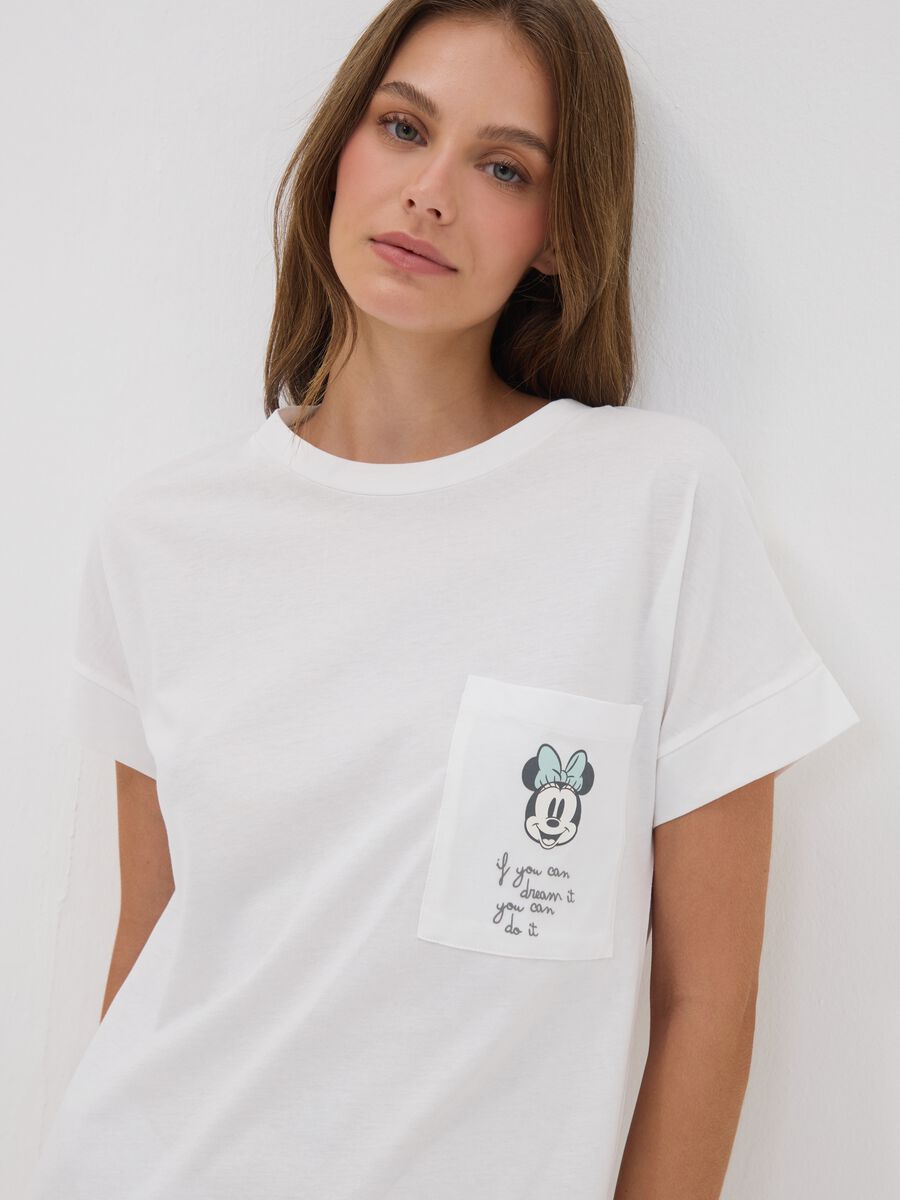 Camicia da notte bianca in puro cotone organico con stampa Minnie_1