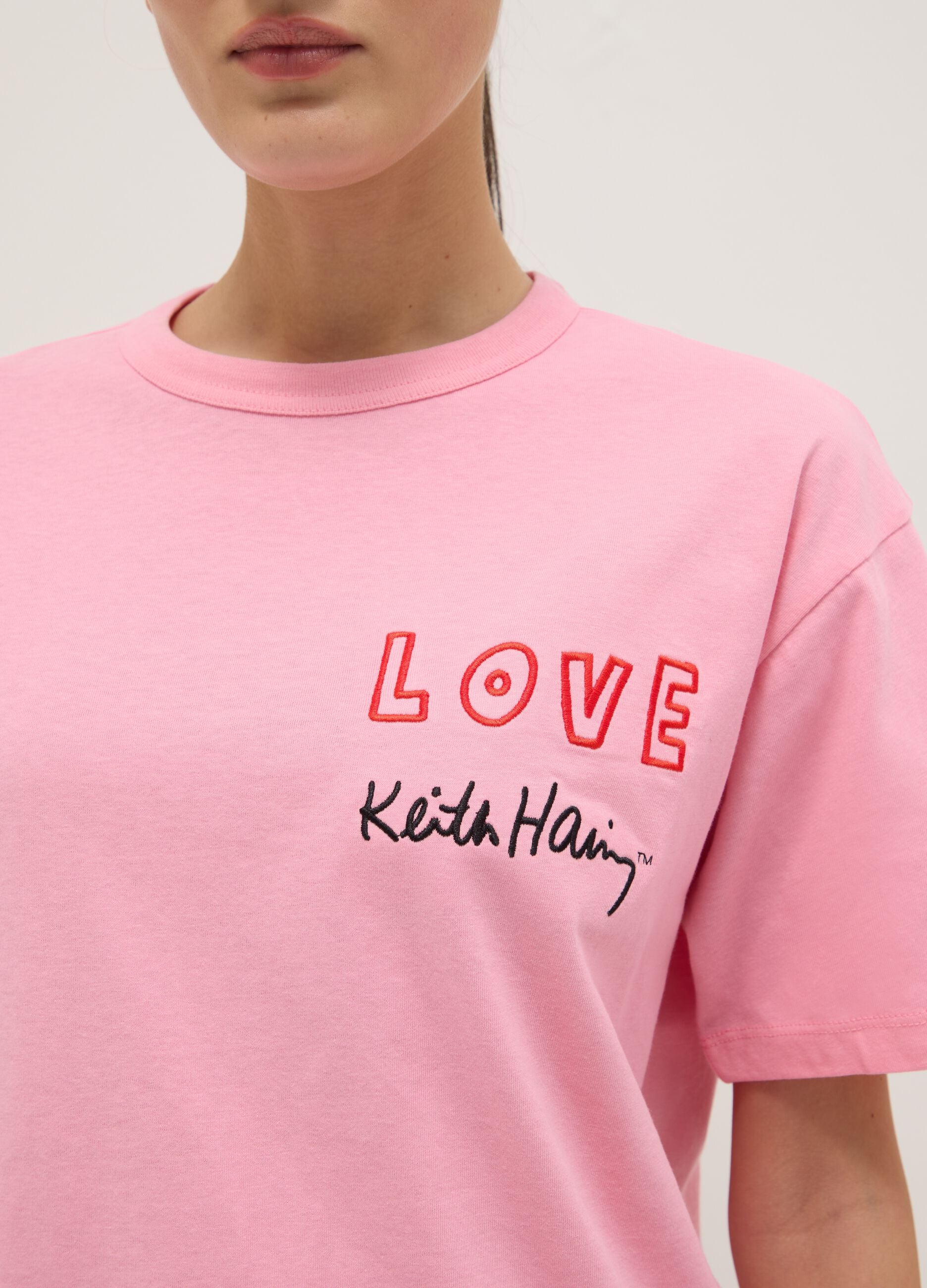Pink pure cotton T-shirt regular fit with Keith Haring print