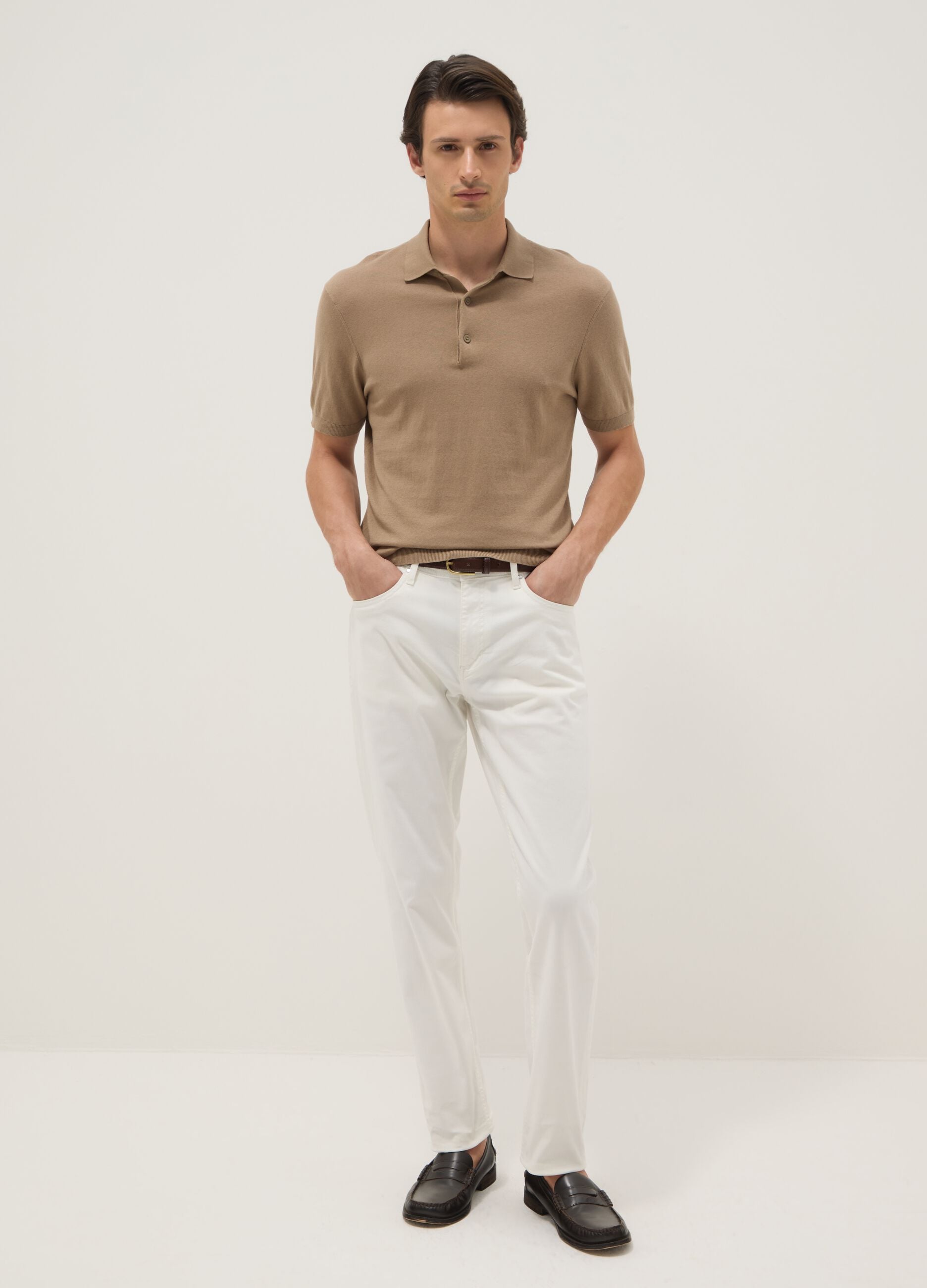 Beige pure cotton polo regular fit