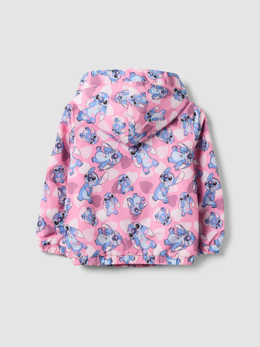 Pink padded rain jacket with hood, zip and Lilo & Stitch print_1