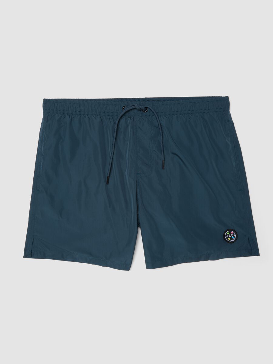 Blue swim shorts with elasticated waistband and drawstring_4