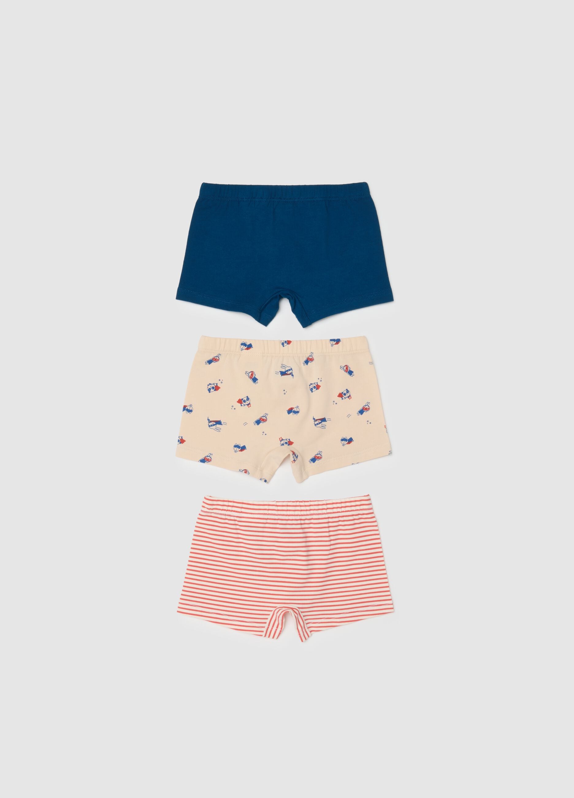 Pack of three multicolour stretch cotton baby boxers regular fit