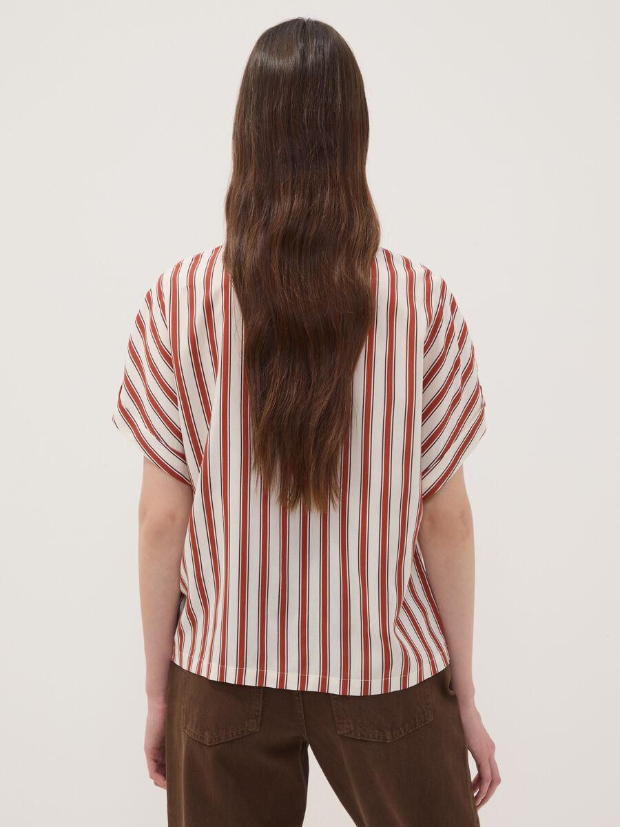 Multicolour striped pure viscose short-sleeve oversized shirt_3