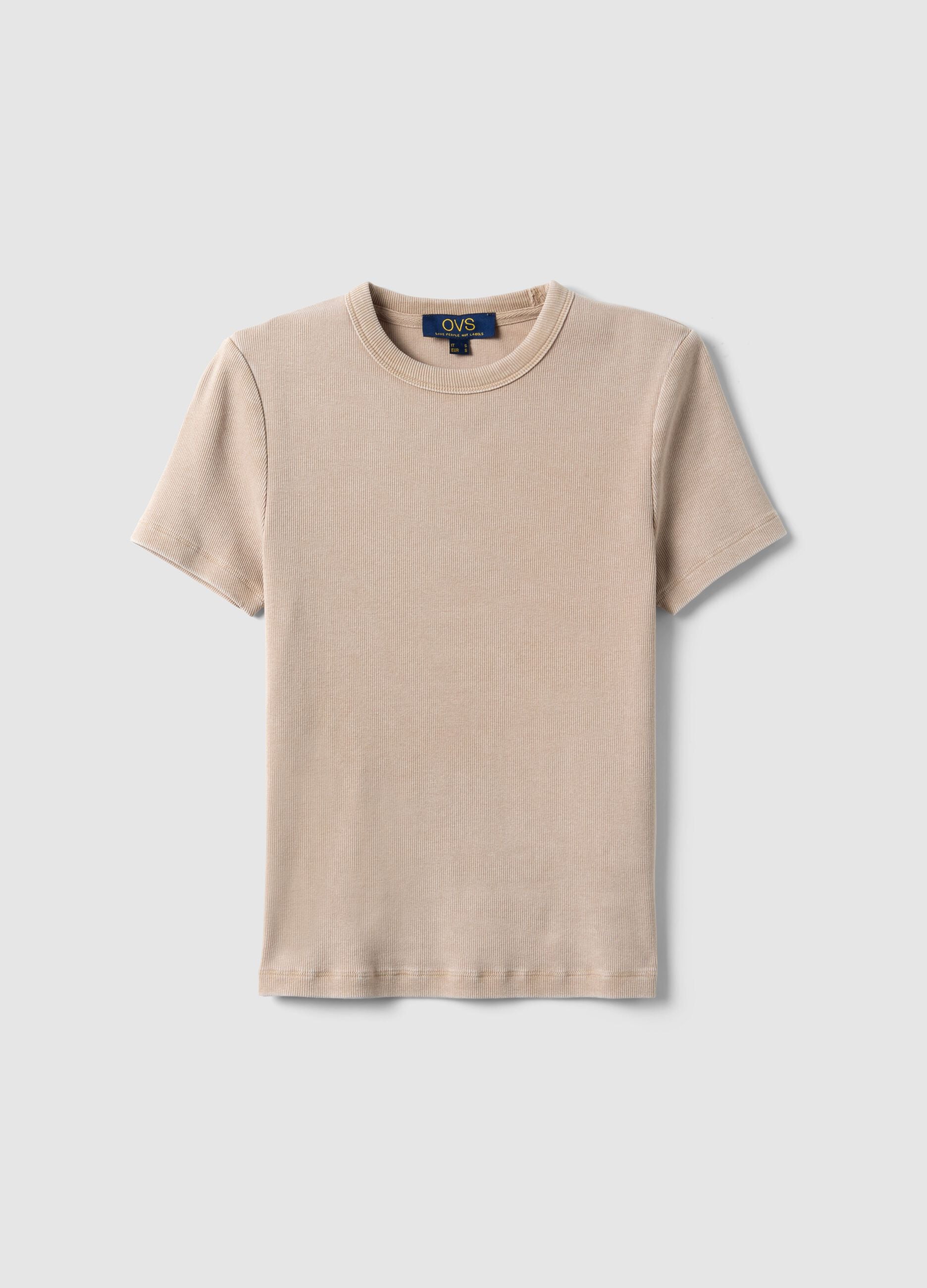 Beige fitted T-shirt in stretch cotton