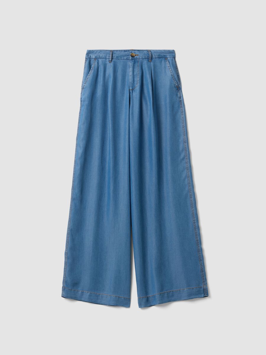 Light blue wide-leg denim trousers in pure lyocell_4