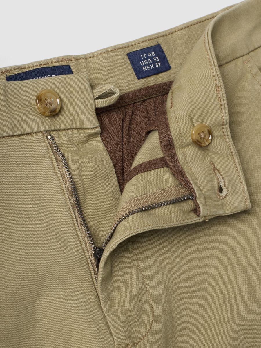 Beige slim-fit stretch cotton twill chino trousers_1