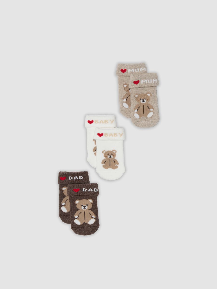 3-pack of multicolour organic cotton-blend short socks with teddy bear prints for babies_0