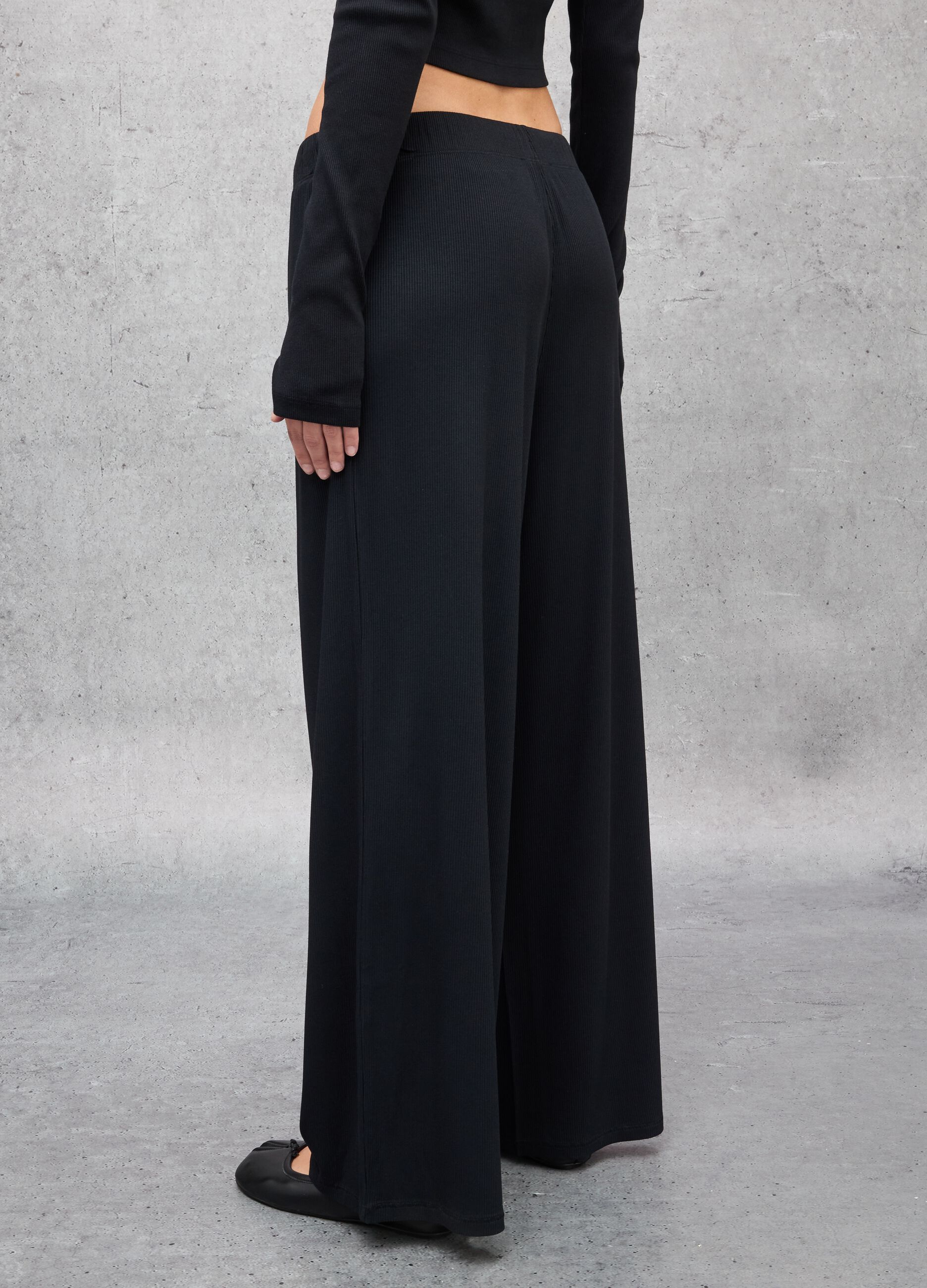 Ribbed Fluid Trousers Black