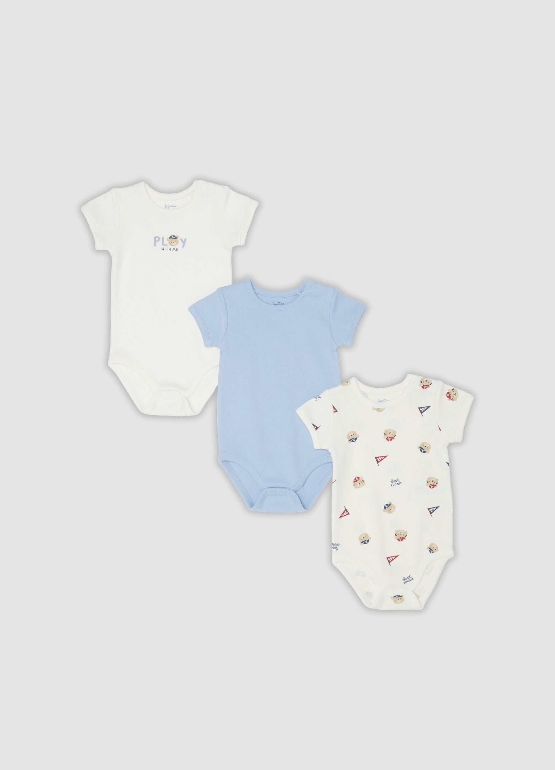 Multicolour 3-pack organic cotton bodysuits for baby and toddler